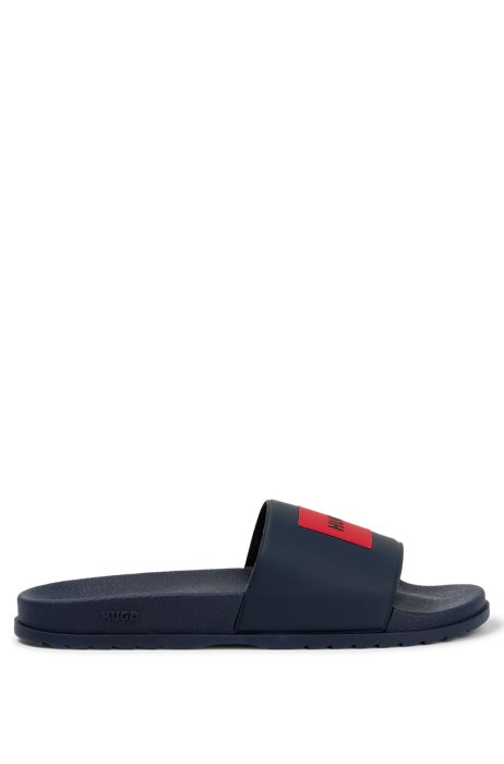 Italian-made slides with red logo patch, Dark Blue
