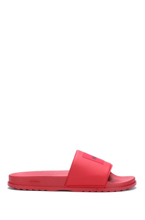 Italian-made slides with red logo patch, Red