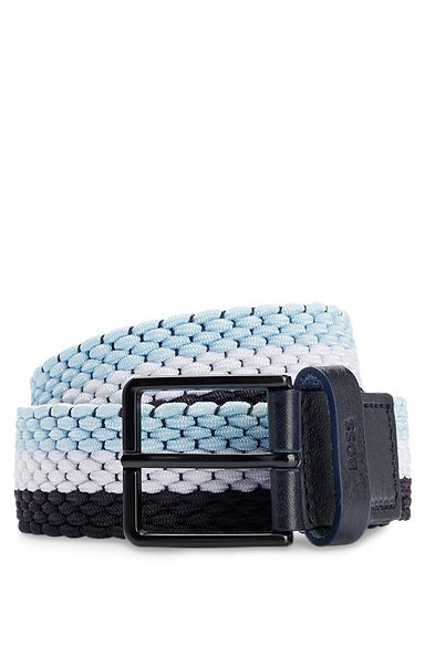 Woven belt with leather trims and contrasting colour detail, Blue
