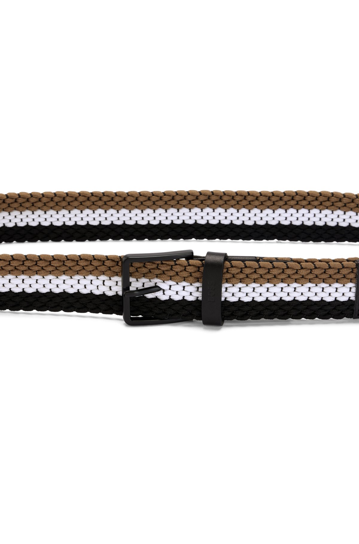 BOSS - Woven belt with leather trims and contrasting colour detail
