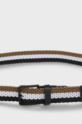 Woven belt with leather trims and contrasting colour detail, Patterned