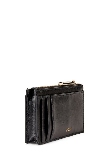 BOSS - Coated-leather wallet with polished logo and zip top