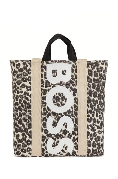 Leopard-print tote bag in cotton-blend canvas, Patterned