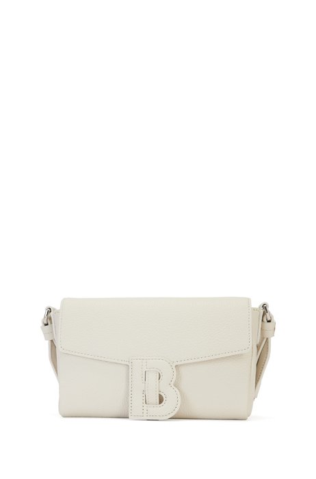 Grained-leather mini bag with appliquéd 'B' detail, White