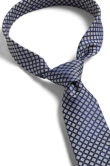 格纹图案真丝提花编织领带,  439_Bright Blue