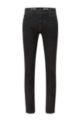 Slim-Fit Jeans aus schwarzem Super-Stretch-Denim in Used-Optik, Schwarz