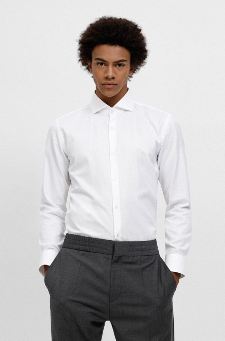 Slim-fit shirt in micro-structured cotton, White