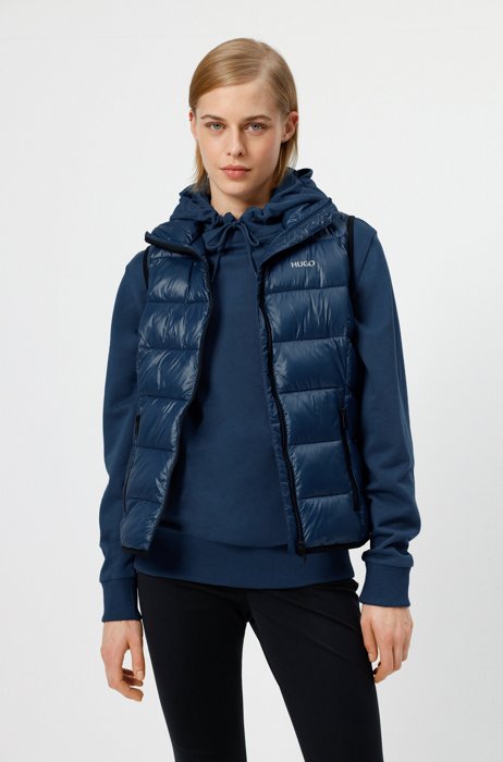 Regular-fit padded gilet with contrast logo, Blue