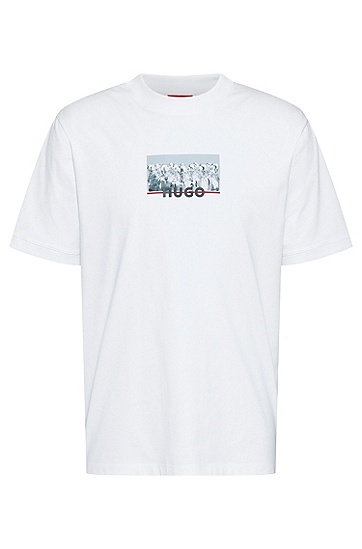 HUGO 雨果机器人艺术图案宽松版型有机棉质 T 恤,  100_White