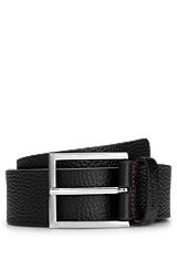 Grained-leather belt with logo-stamped keeper , Black
