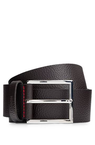 Grained-leather belt with logo-stamped keeper, Hugo boss