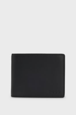 Portefeuille &agrave; trois volets en cuir avec logo en relief, Noir