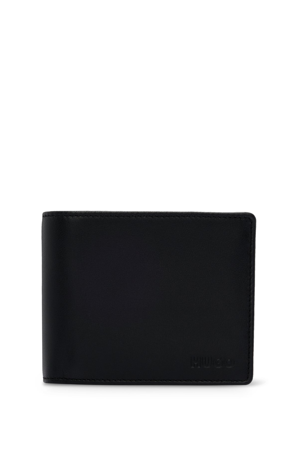 Leather wallet with embossed logo, Black