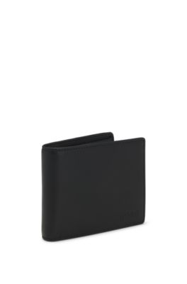 Trifold wallet in micro-grained leather with coin pocket, Black