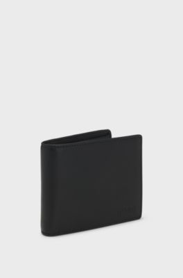 Trifold wallet in leather with embossed logo, Black