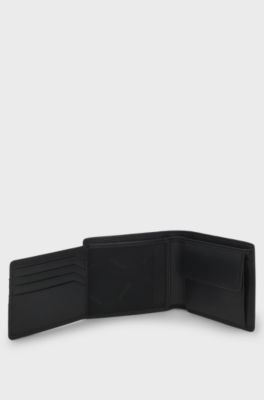 Portefeuille &agrave; trois volets en cuir avec logo en relief, Noir