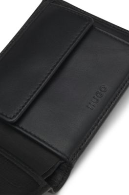 Cartera de dos pliegues en piel microgranulada con bolsillo monedero, Negro