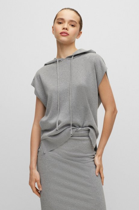 Relaxed-fit sleeveless hoodie in cotton, wool and cashmere, Grey