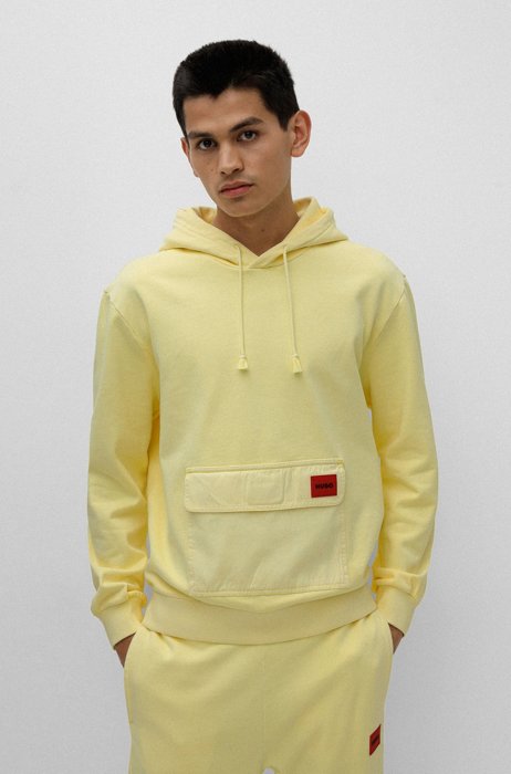 Cotton hoodie with flap pocket and visor-detailed hood, Light Yellow