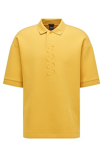 BOSS 博斯垂直徽标图案棉质混纺 Polo 衫,  714_Gold