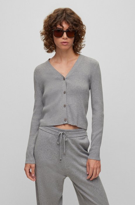 Slim-fit cardigan in organic cotton, wool and cashmere, Grey