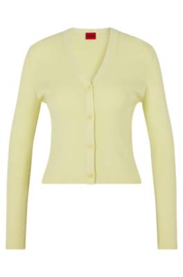 Hugo Slim-fit Cardigan In Organic Cotton, Wool And Cashmere In Yellow