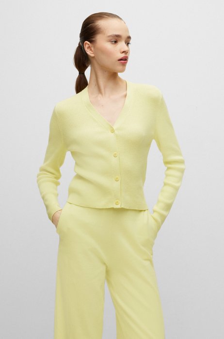 Slim-fit cardigan in organic cotton, wool and cashmere, Light Yellow