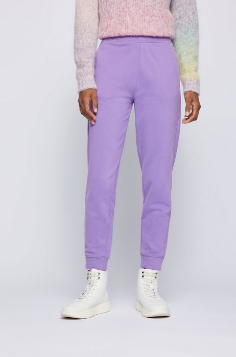French-terry cotton tracksuit bottoms with foil-print logo, Purple