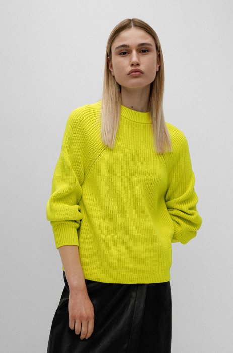 Organic-cotton relaxed-fit sweater with stacked logo, Yellow