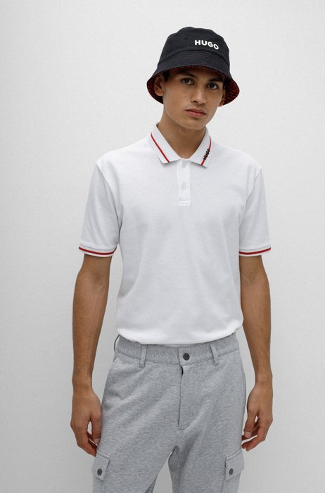 Regular-fit cotton-piqué polo shirt with logo collar, White