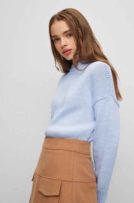 Relaxed-fit crew-neck sweater with cashmere touch, Light Blue