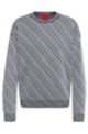 Relaxed-fit sweater with all-over logo jacquard, Blue Patterned