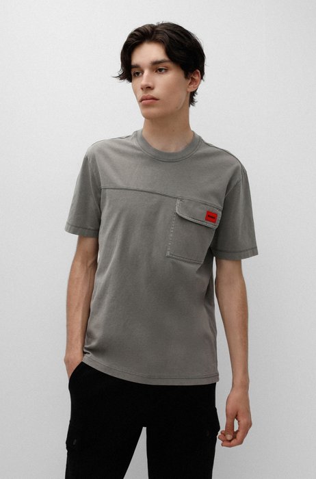 Relaxed-fit cotton T-shirt with flap chest pocket, Silver