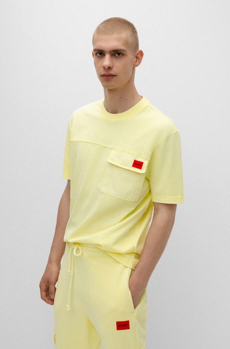 Relaxed-fit cotton T-shirt with flap chest pocket, Light Yellow