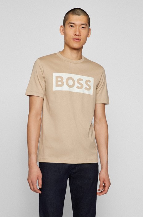 Mercerised-cotton T-shirt with colour-changing logo, Light Beige