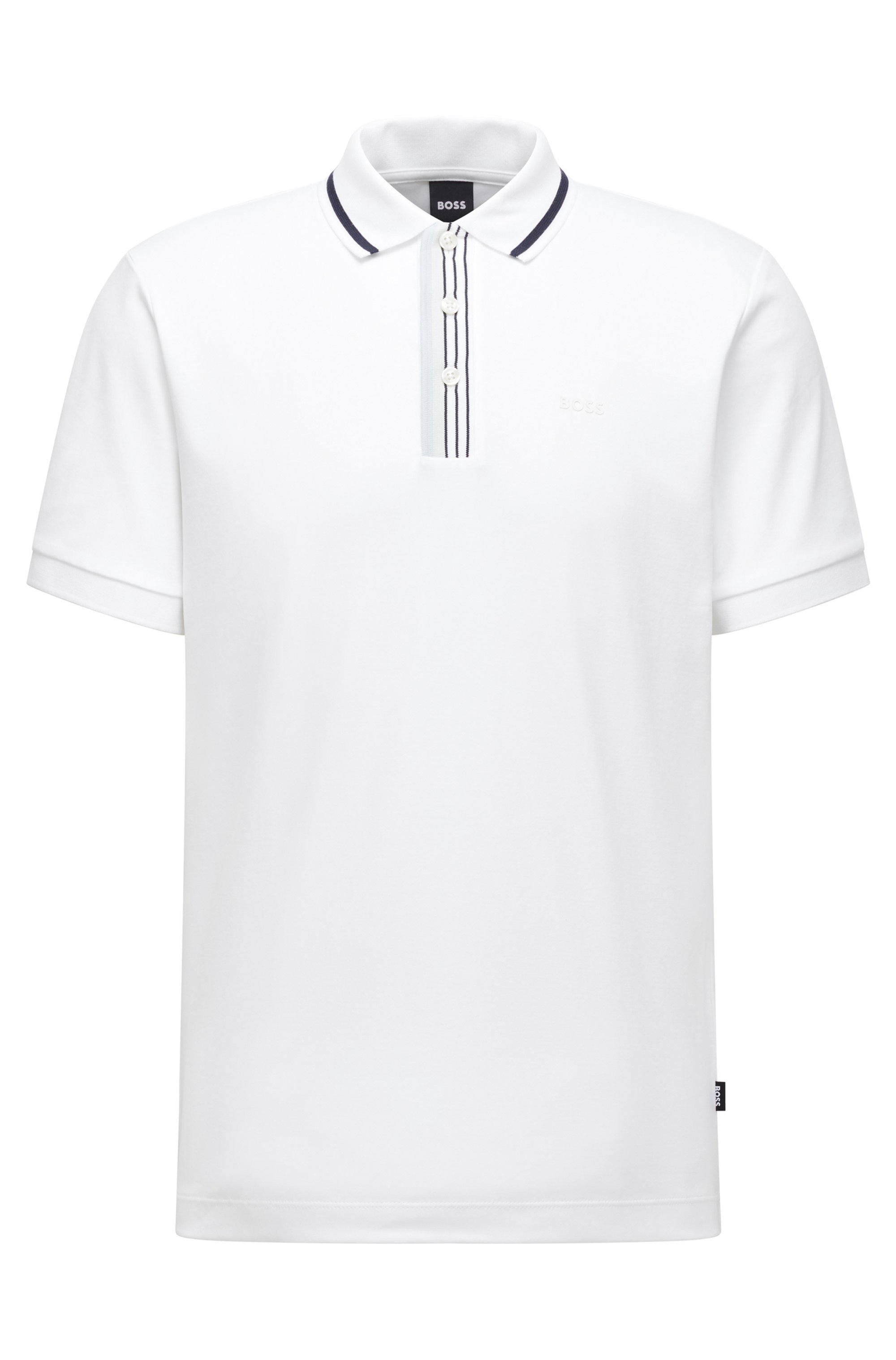 Interlock-cotton polo shirt with rubberized logo, White