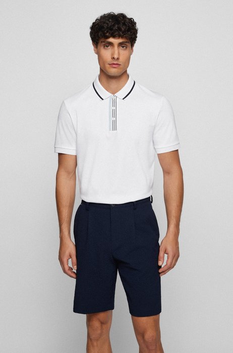 Interlock-cotton polo shirt with rubberized logo, White