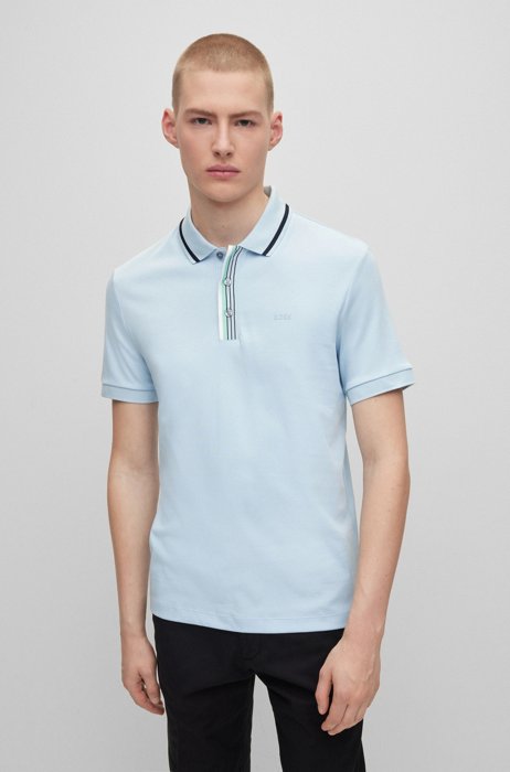 Interlock-cotton polo shirt with rubberized logo, Light Blue