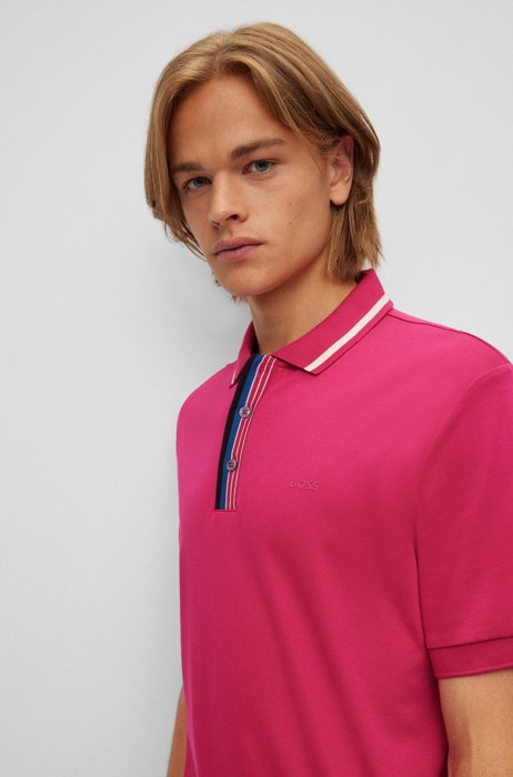 Interlock-cotton polo shirt with rubberised logo, Pink