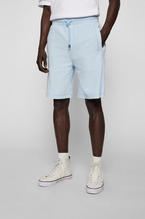 Logo-seam regular-fit shorts in cotton towelling, Light Blue