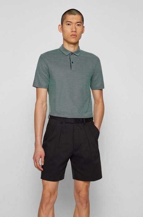 Slim-fit polo shirt in honeycomb-structured cotton, Dark Blue