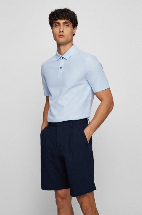 Slim-fit polo shirt in honeycomb-structured cotton, Light Blue