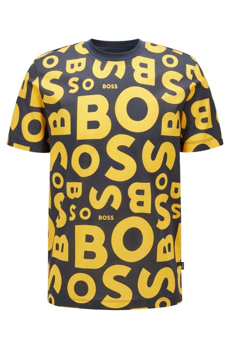 Herren T-Shirts BOSS by HUGO BOSS T-Shirts BOSS by HUGO BOSS Baumwolle T-Shirt aus merzerisierter Baumwolle mit saisonalem Print und Rundhalsausschnitt in Gelb für Herren 