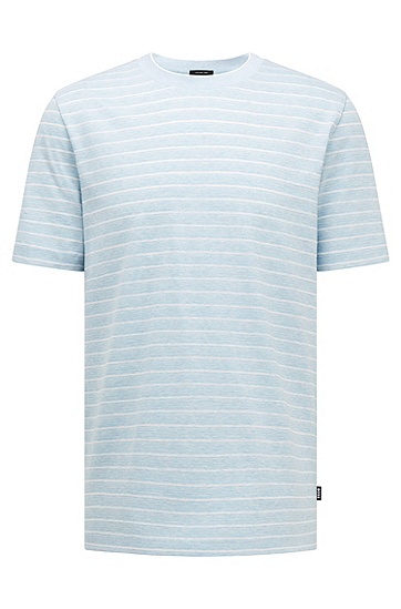 BOSS 博斯棉质亚麻混纺条纹 T 恤,  453_Light/Pastel Blue