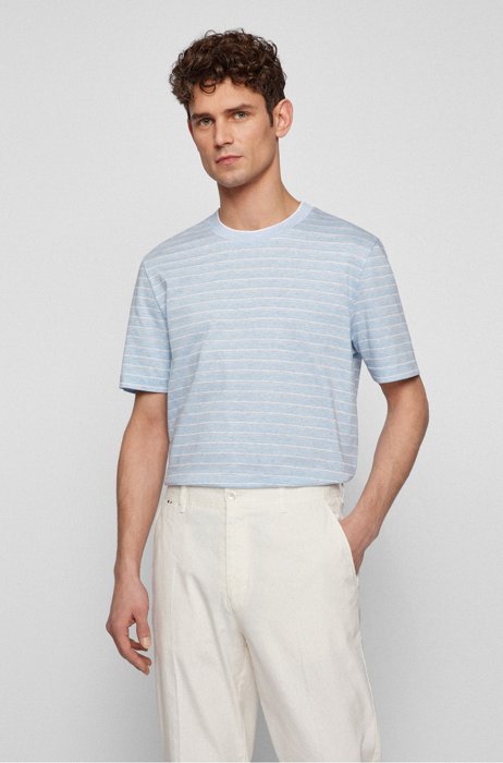 Striped T-shirt in cotton and linen, Light Blue