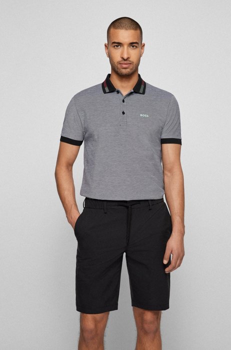 Polo shirt in cotton piqué with contrast logo, Blue Patterned