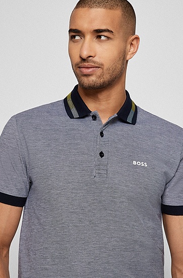 BOSS 博斯撞色徽标棉质珠地布中性 Polo 衫,  404_Dark Blue