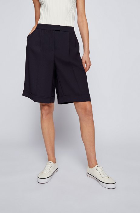 Relaxed-fit Bermuda shorts with front pleats, Dark Blue