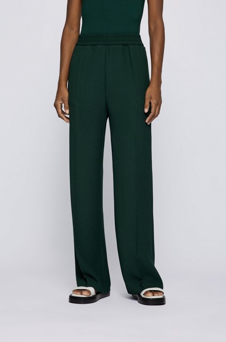 Pantalones relaxed fit de crepé fluido con cintura elástica, Verde oscuro