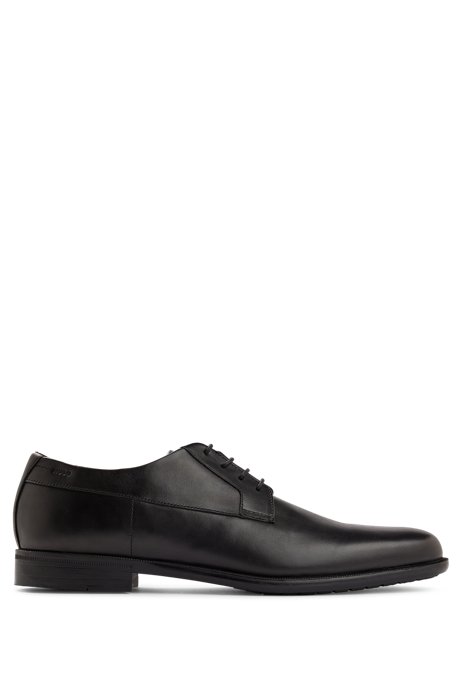 Derby shoes in polished leather with embossed logo, Black